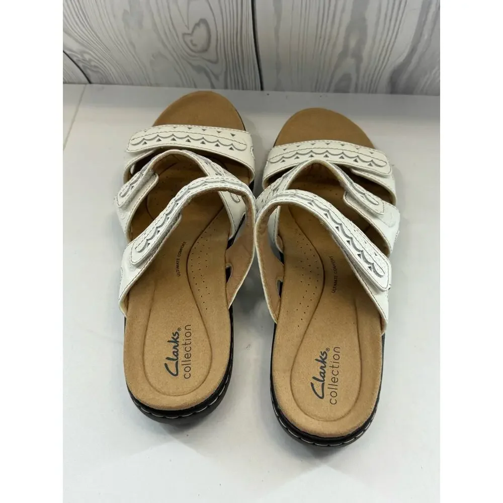 CLARKS Women  White LAURIEANN Cove Slip On WIDTH SLIP ON SANDALS, Size 9.5